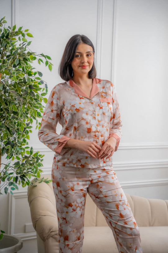 Autumn Silk Floral Longsleeve Pajama Set