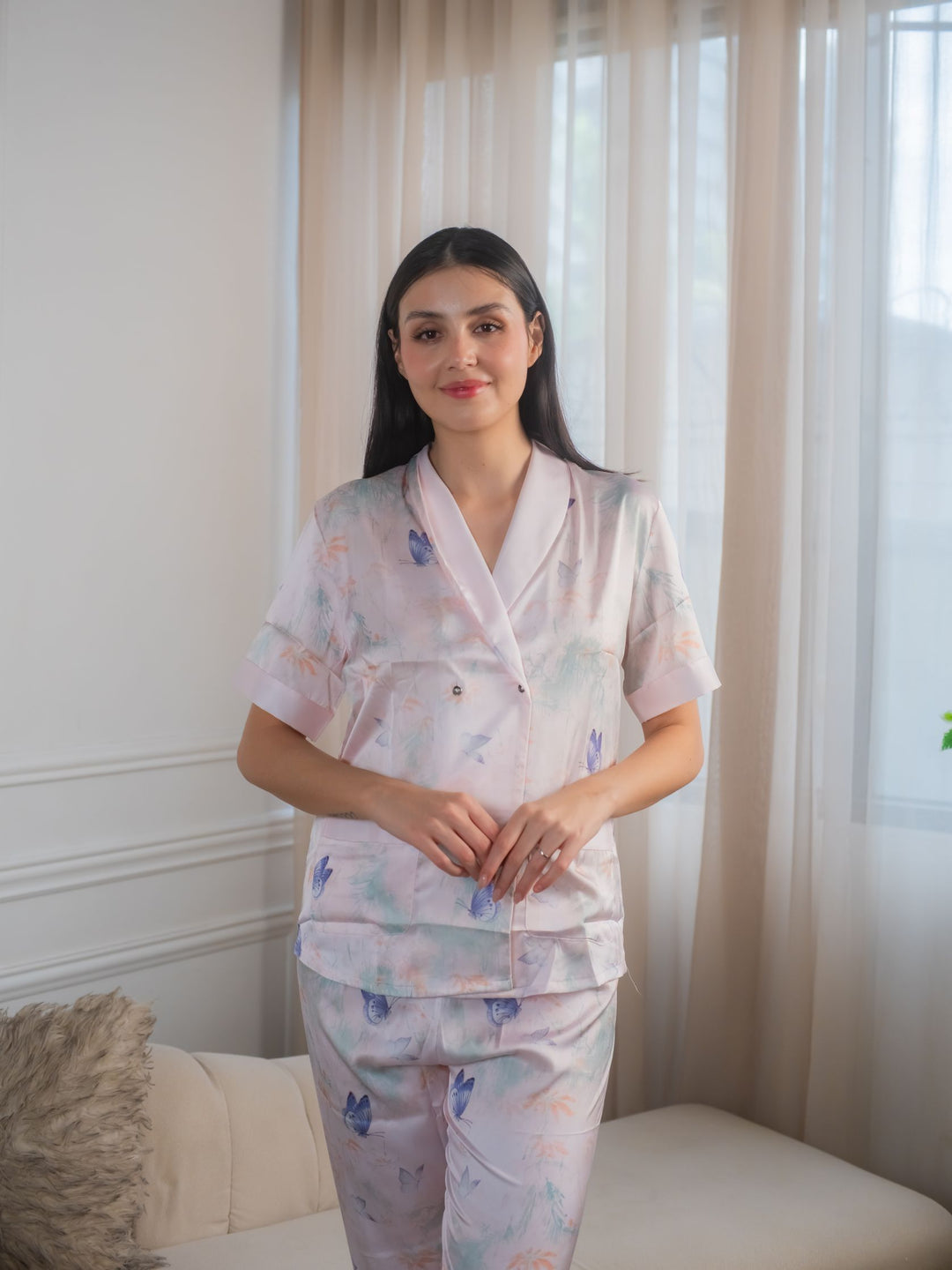 Cassia Silk Pajama Set Kimono Style Short Sleeve Satin Sleepwear Terno Shorts Women Loungewear