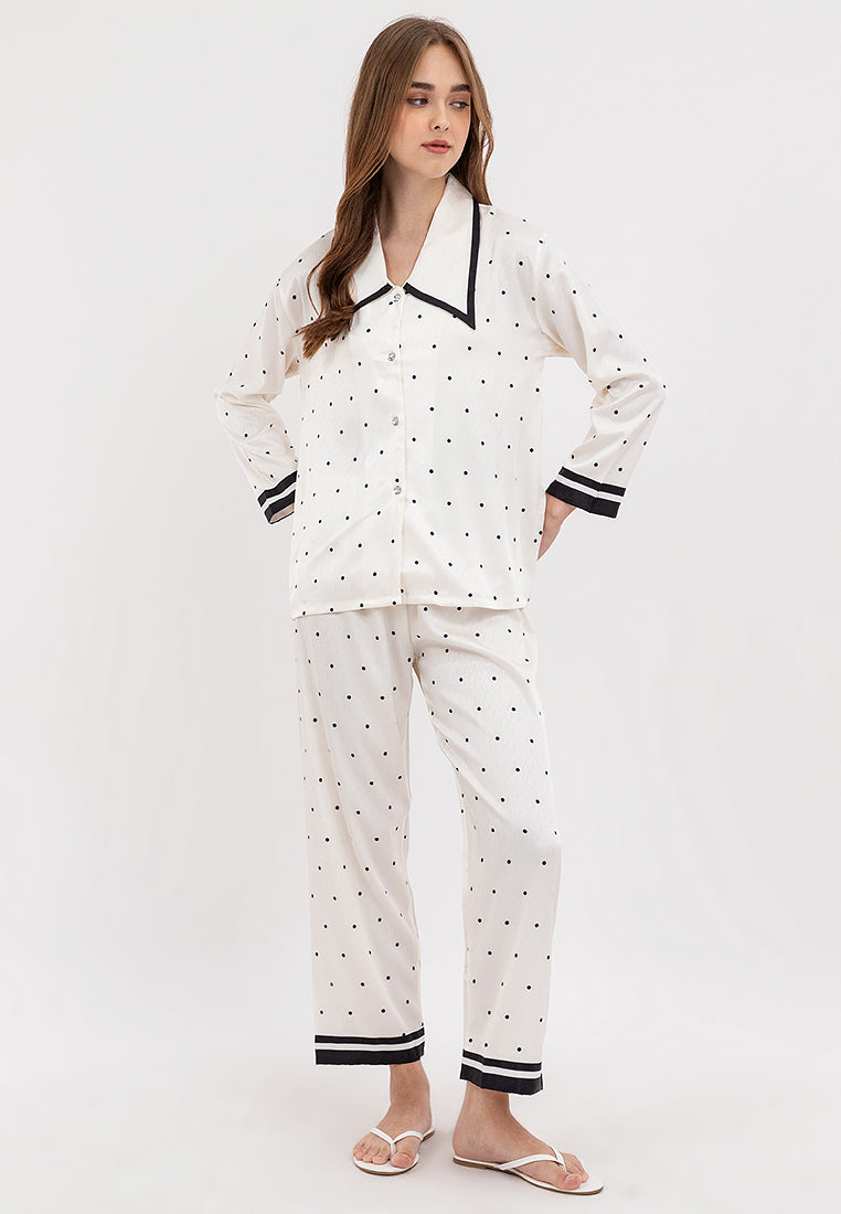 FEMINISM MONET SILK POLKA LONGSLEEVE PAJAMA SET