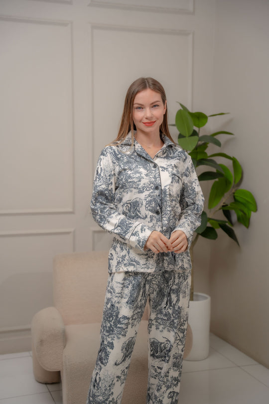 FEMINISM WOMEN'S VIKA THICK 100% COTTON LONGSLEEVE LONG PANTS PAJAMA SET