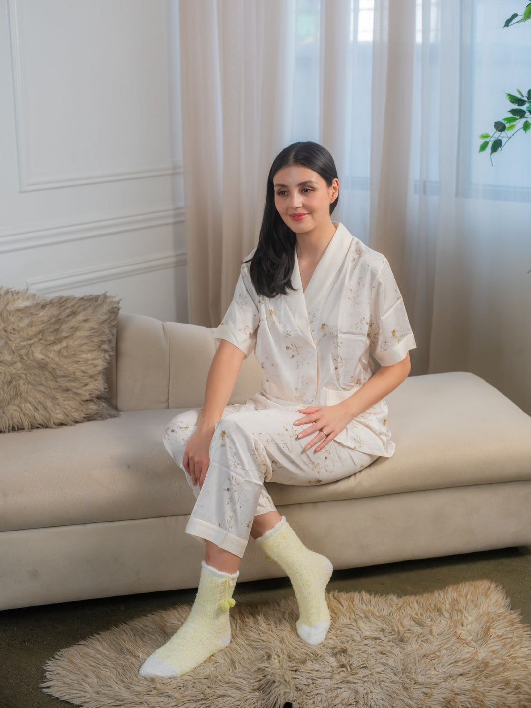 Petunia Floral Silk Kimono Sleepwear Set Short Sleeve Pajama Terno for Women