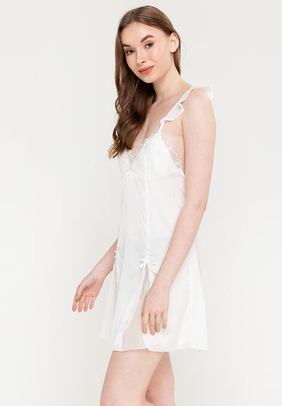 White silk slip dress