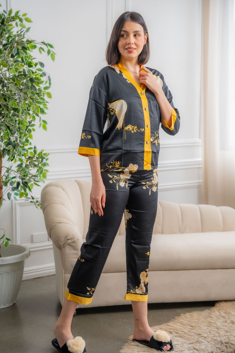 FEMINISM AVANI SILK PLAIN LONGSLEEVE PAJAMA SET