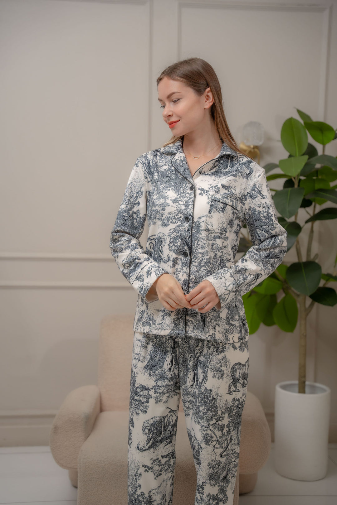 FEMINISM WOMEN'S VIKA THICK 100% COTTON LONGSLEEVE LONG PANTS PAJAMA SET