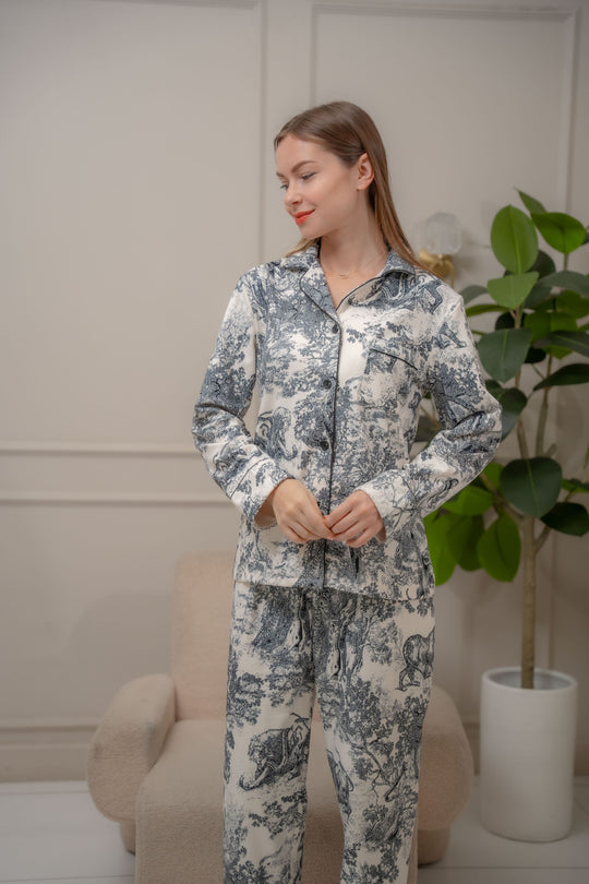 FEMINISM WOMEN'S VIKA THICK 100% COTTON LONGSLEEVE LONG PANTS PAJAMA SET