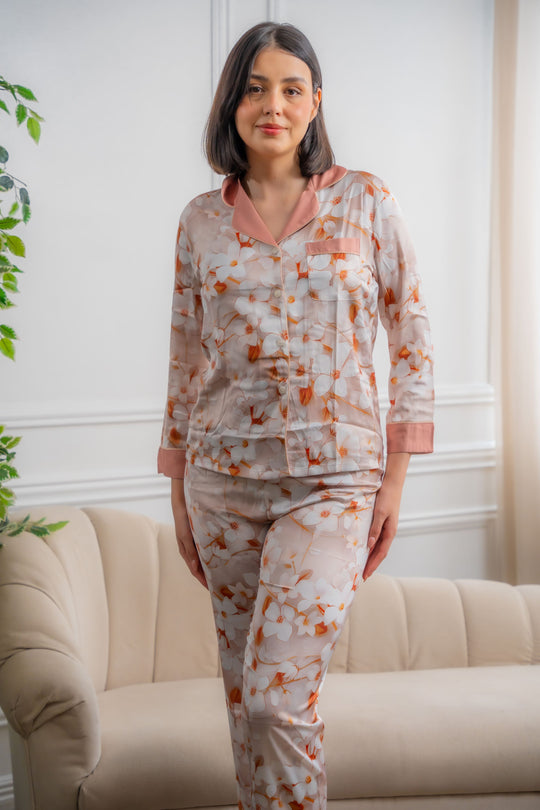 Autumn Silk Floral Longsleeve Pajama Set