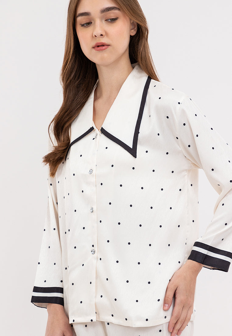 FEMINISM MONET SILK POLKA LONGSLEEVE PAJAMA SET
