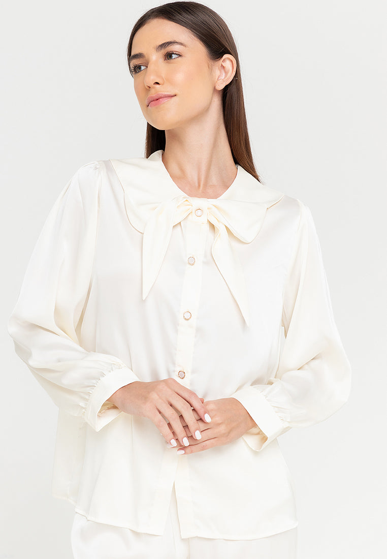 Sandara white Silk Longsleeve Pajama Set