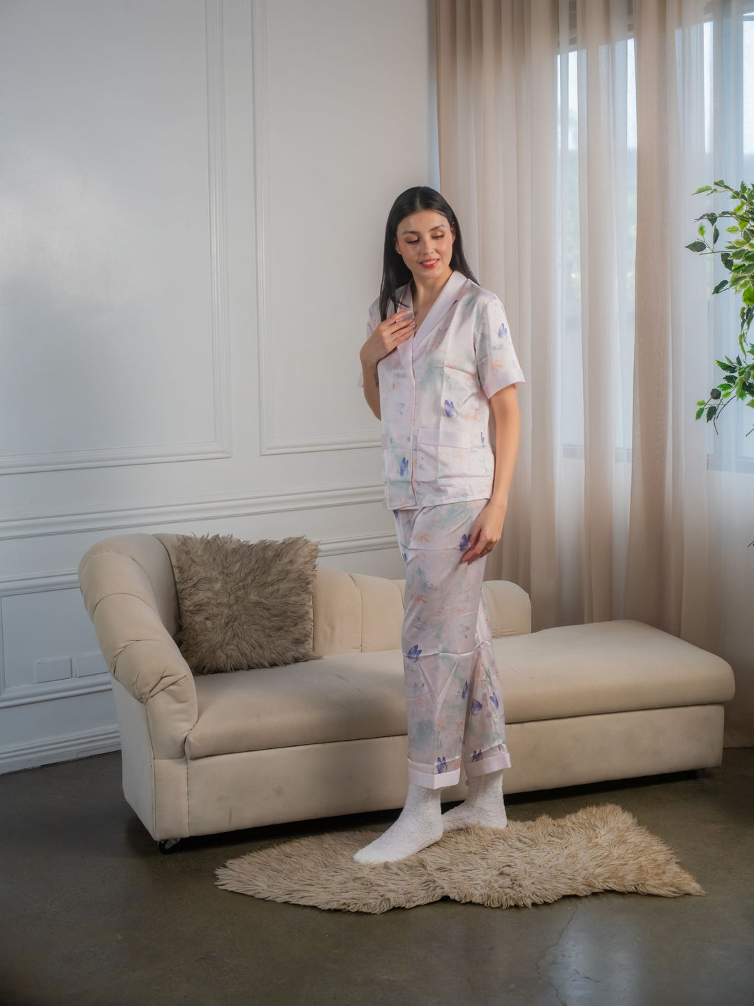 Cassia Silk Pajama Set Kimono Style Short Sleeve Satin Sleepwear Terno Shorts Women Loungewear