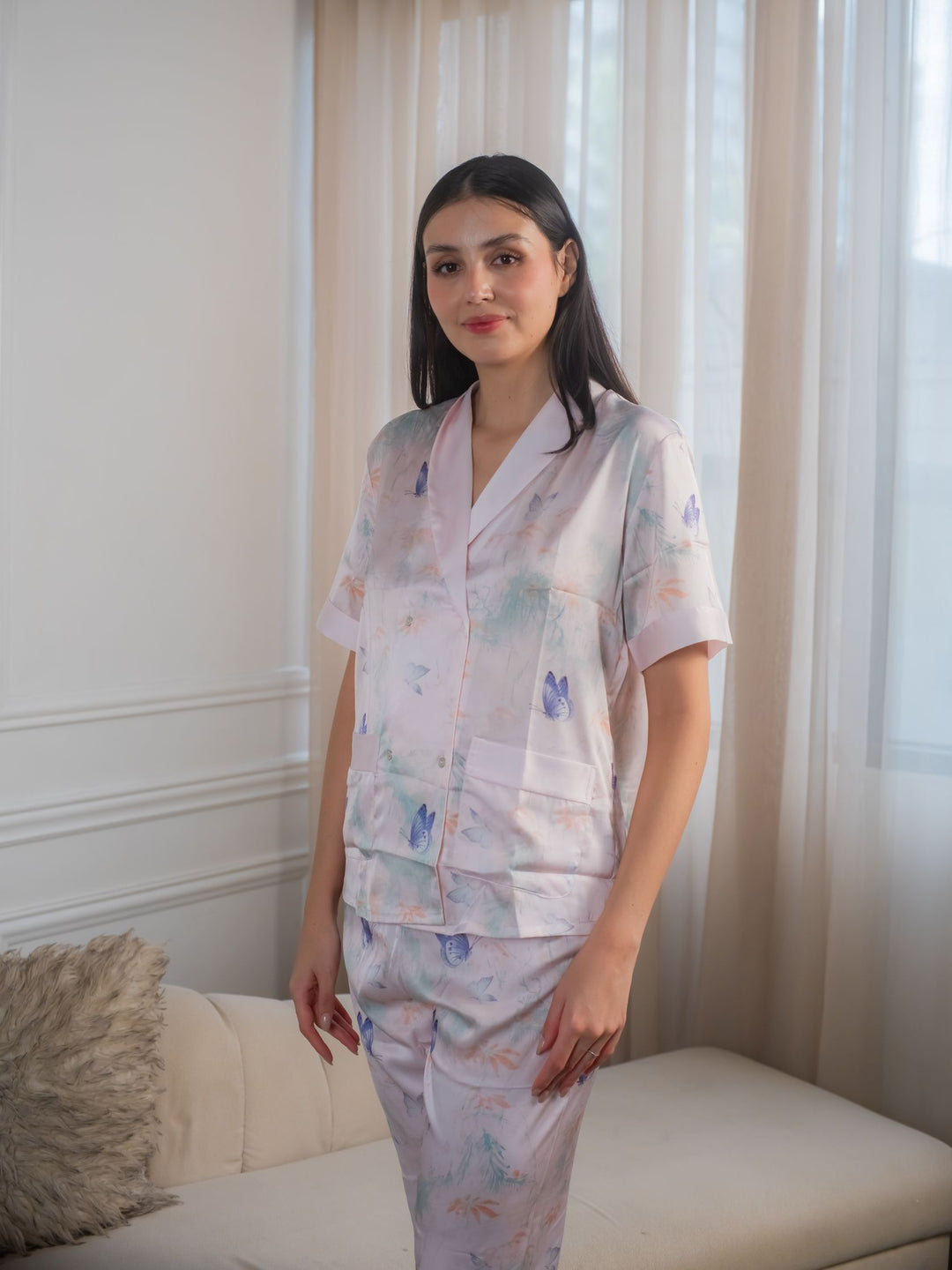 Cassia Silk Pajama Set Kimono Style Short Sleeve Satin Sleepwear Terno Shorts Women Loungewear