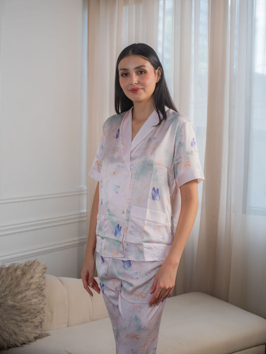 Cassia Silk Pajama Set Kimono Style Short Sleeve Satin Sleepwear Terno Shorts Women Loungewear