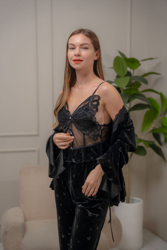 FEMINISM TRIXIE VELVET LONGSLEEVE PAJAMA SET