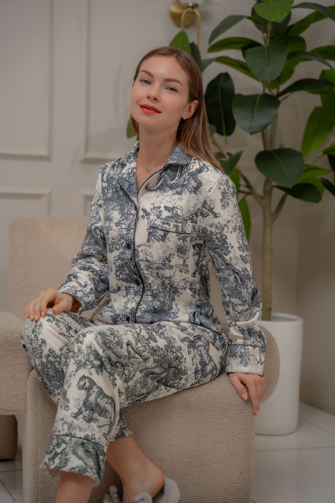 FEMINISM WOMEN'S VIKA THICK 100% COTTON LONGSLEEVE LONG PANTS PAJAMA SET