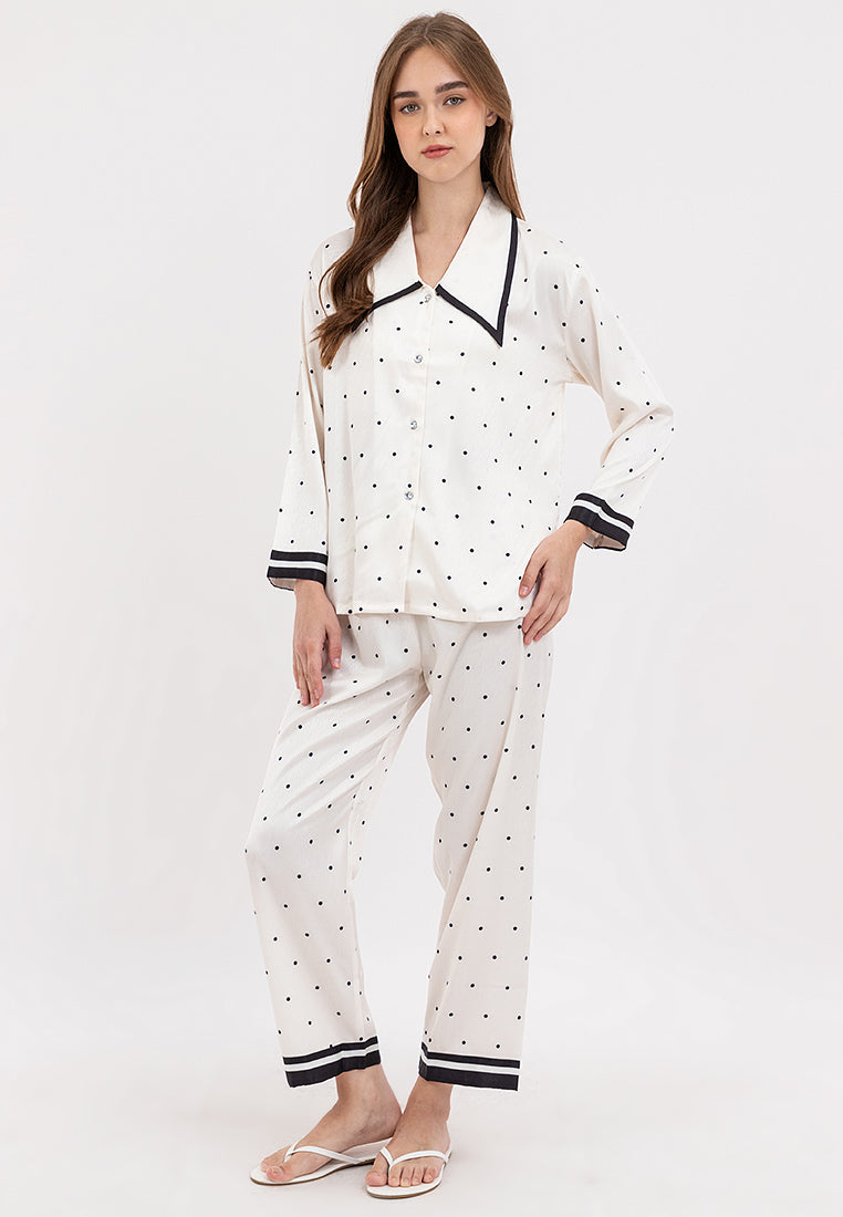 FEMINISM MONET SILK POLKA LONGSLEEVE PAJAMA SET