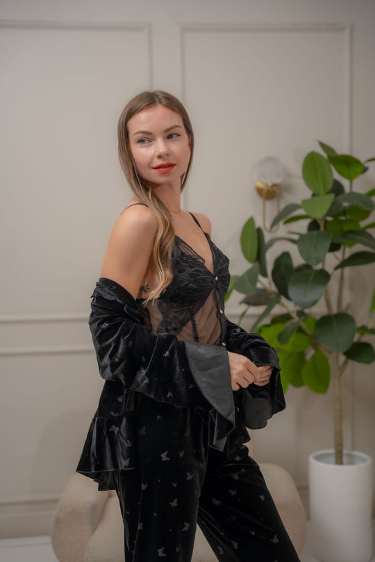 FEMINISM TRIXIE VELVET LONGSLEEVE PAJAMA SET