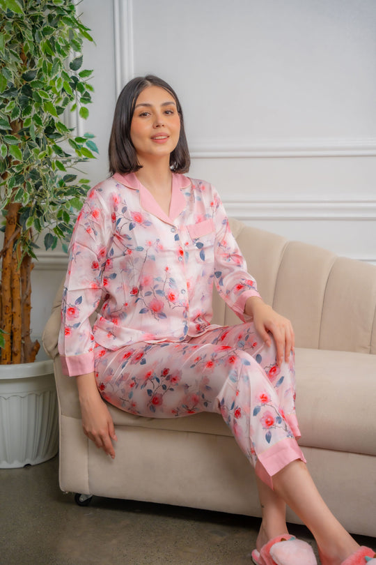 Ainara Silk Floral Longsleeve Pajama Set