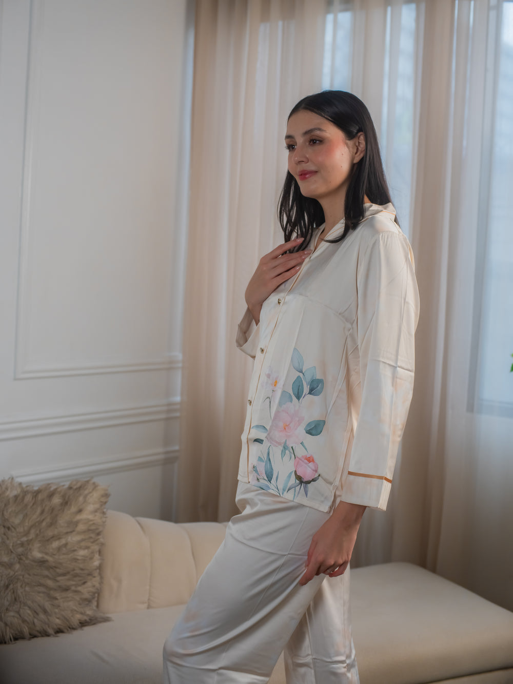 Feminism Women’s Peony Silk Longsleeve Pajama Set