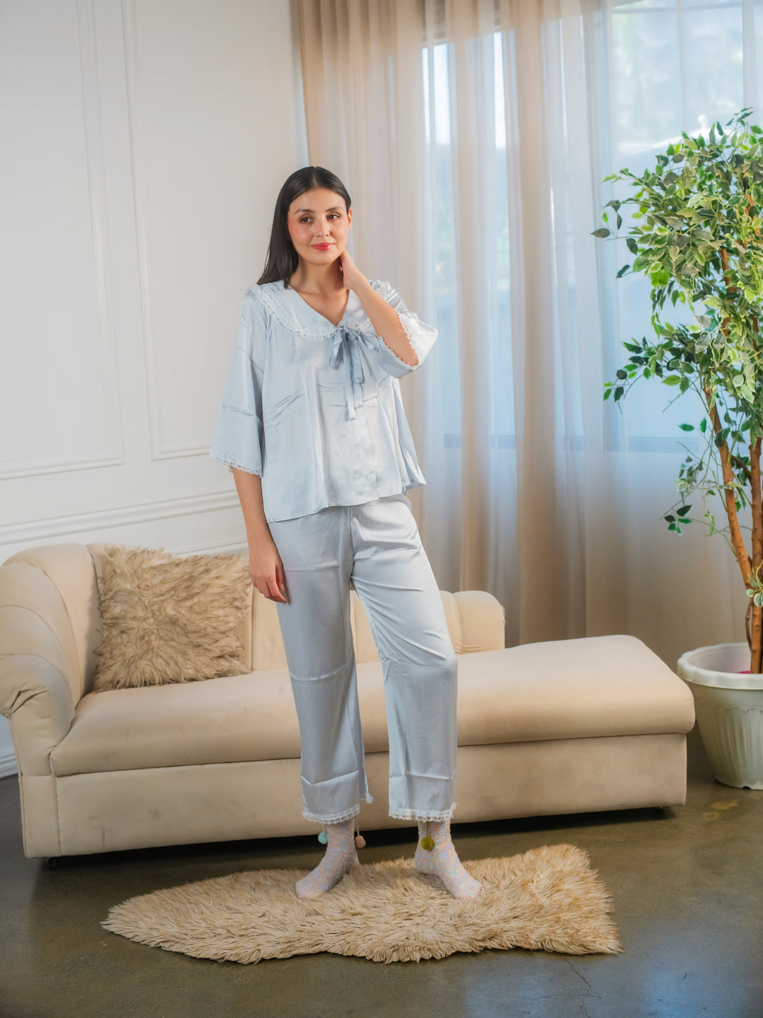 FEMINISM Plumeria SILK SHORTSLEEVE PAJAMA SET