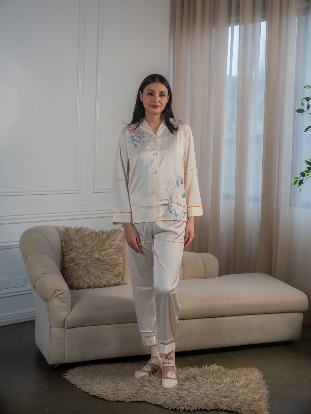 Feminism Women’s Peony Silk Longsleeve Pajama Set