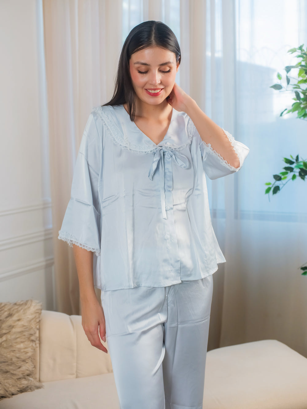 FEMINISM Plumeria SILK SHORTSLEEVE PAJAMA SET