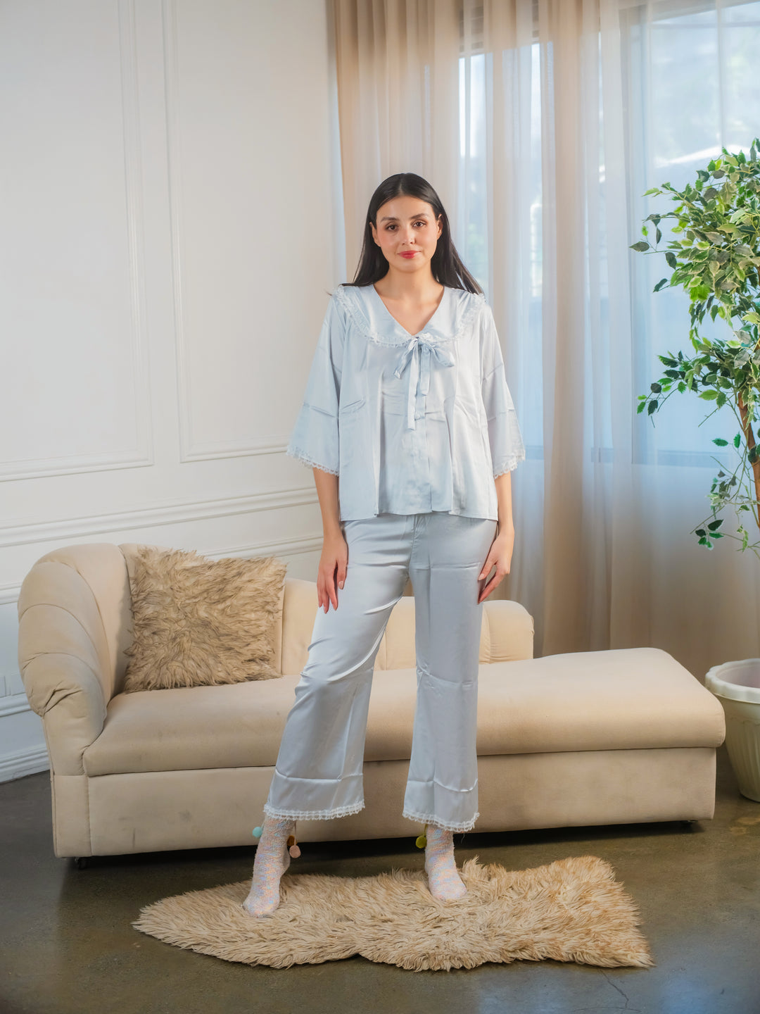 FEMINISM Plumeria SILK SHORTSLEEVE PAJAMA SET