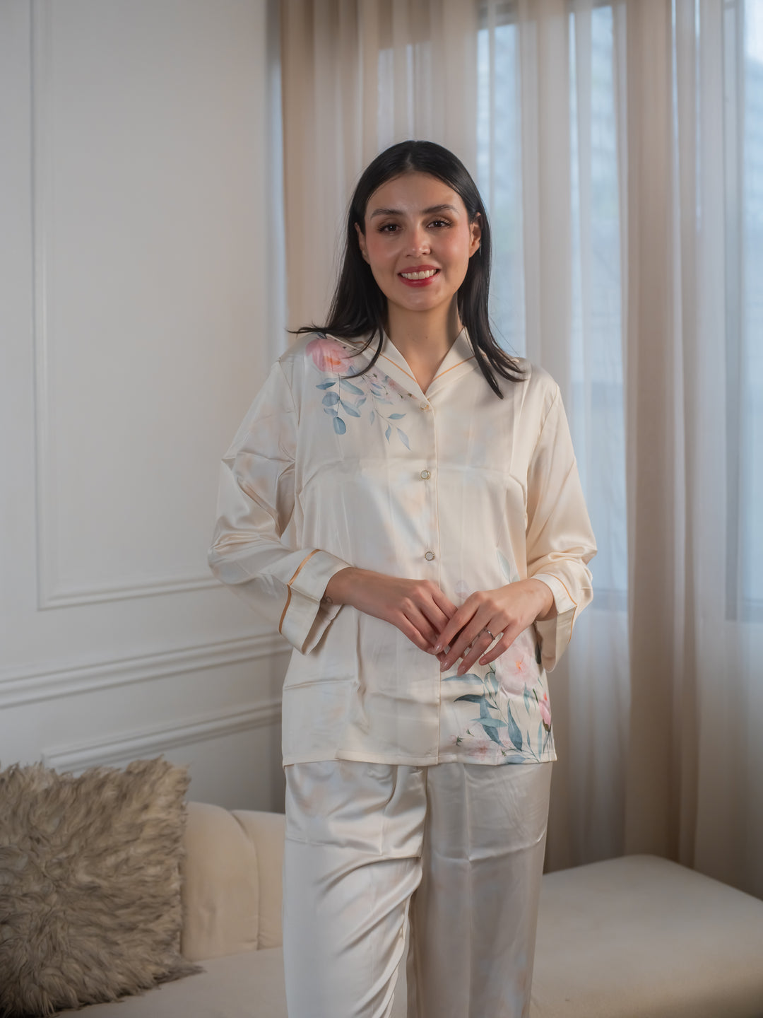 Feminism Women’s Peony Silk Longsleeve Pajama Set