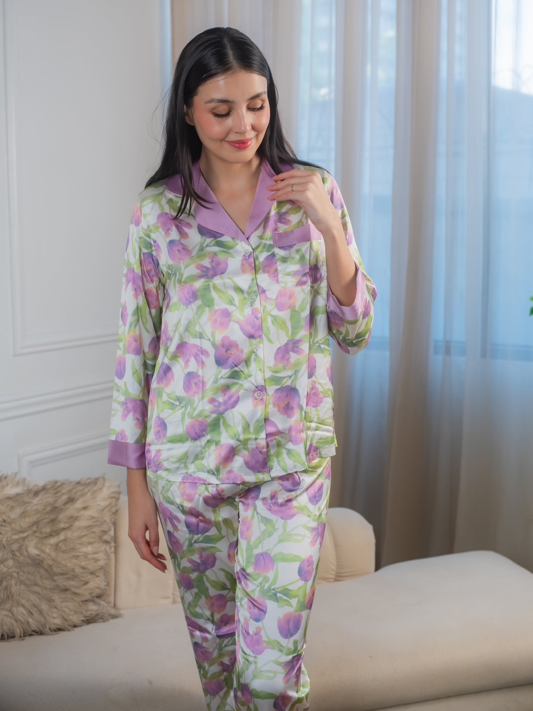 Feminism Women’s Tulips Silk Longsleeve Pajama Set