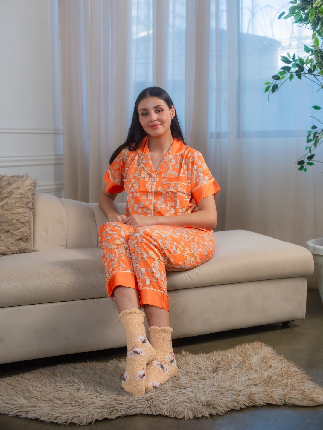 FEMINISM Icelynn Silk Shortsleeve Pajama Set