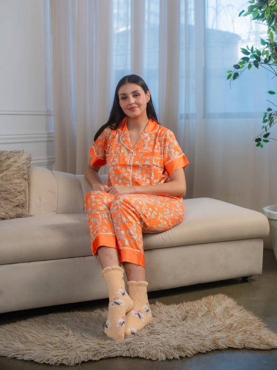 FEMINISM Icelynn Silk Shortsleeve Pajama Set