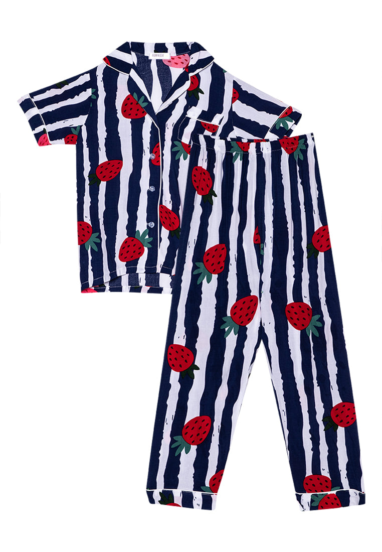 a pajama set sleepwear for kids with a strawberry graphic