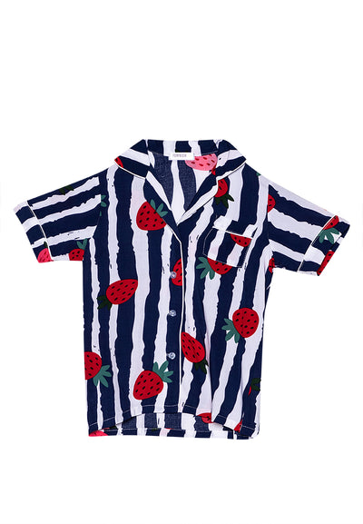 short sleeve sleepwear for kids with strawberry graphic
