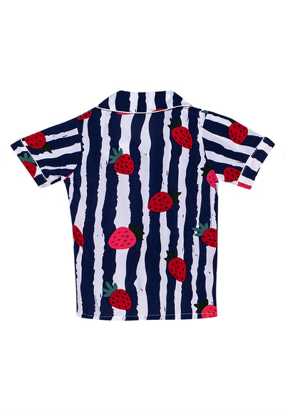 short sleeve sleepwear for kids with strawberry graphic