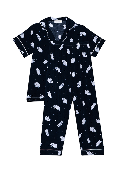 a dark blue with print short sleeve sleepwear for kids