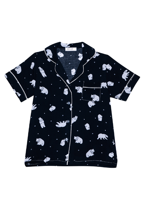 a dark blue with print pajama set sleepwear for kids