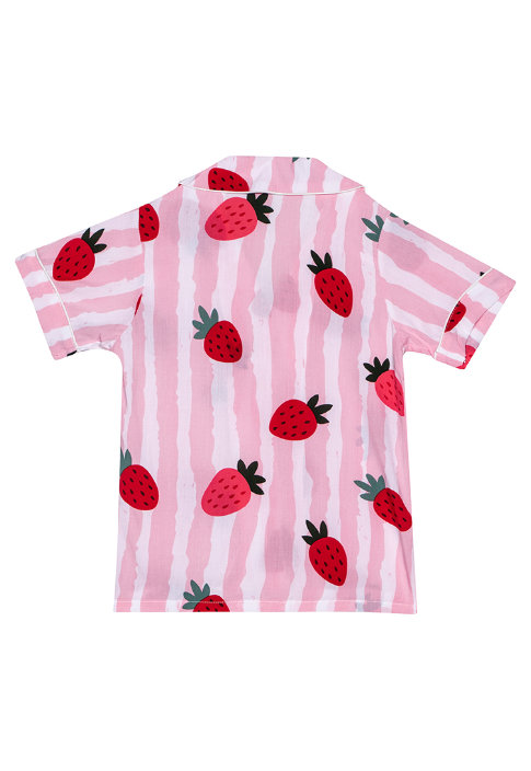 button-up Cotton top short sleeve sleepwear for kids with strawberry graphic