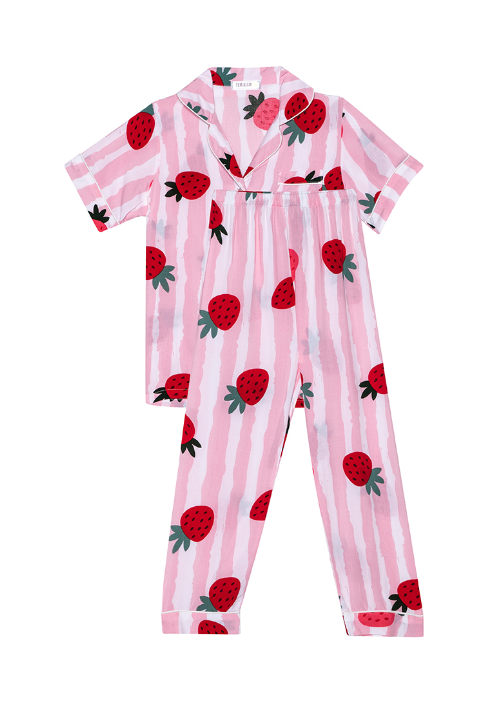 Cotton pajama sleepwear for kids with strawberry graphic