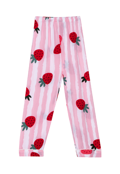 Kid's cotton pajama set with strawberry graphic