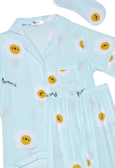 close-up shot of a blue pajama set sleepwear for kids